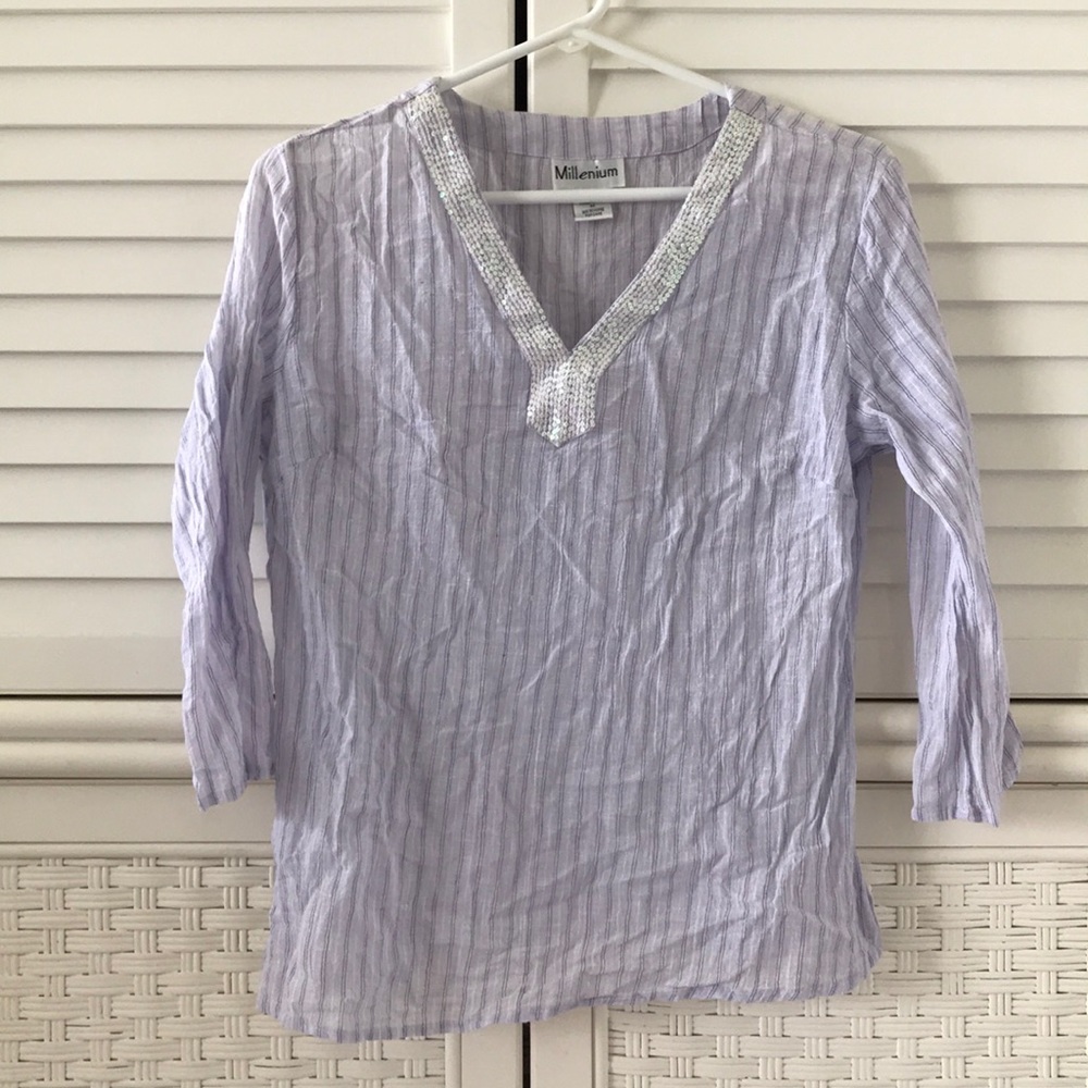 Millenium Purple 3/4 Sleeve Top cotton stripes M